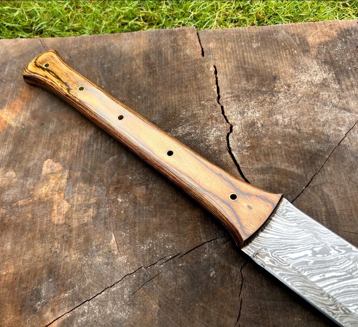 Empire - 21 Inch Long Full Tang Short Spear - Handmade Damascus Steel Hunting Spear With Sheath - Stained Wood Grip - Hand Forged