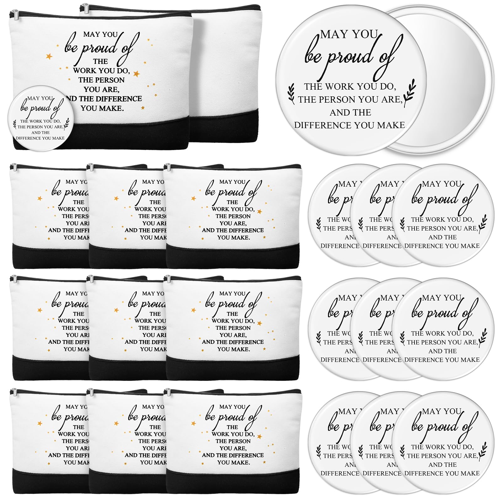 Paterr 10 Sets Employee Appreciation Gift Bulk for Women Makeup Bag with Zipper Mini Compact Mirrors for Medical Assistant Vet Tech (May You)