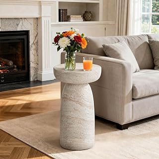 Ultym 24" Modern Geometric Outdoor Side Table - Durable MGO Pedestal End Table for Patio, Garden, Living Room