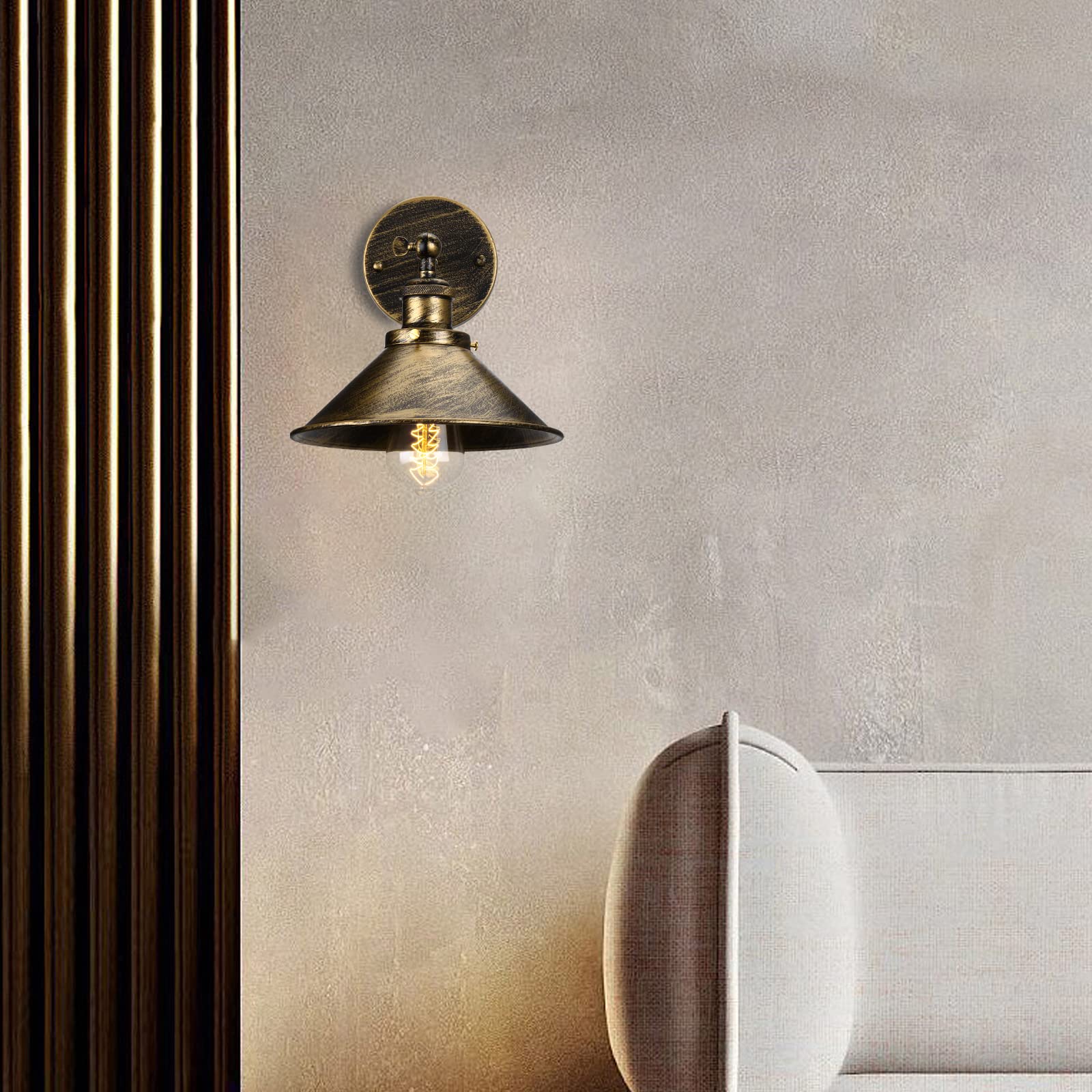 iDEGU 2 szt. Industrial Wall Lamp E27 Edison Style Metal Rotation 180° Kinkiet ścienny Vintage Lampa sufitowa do sypialni salonu kuchni korytarza, 22 cm (2 x brąz)