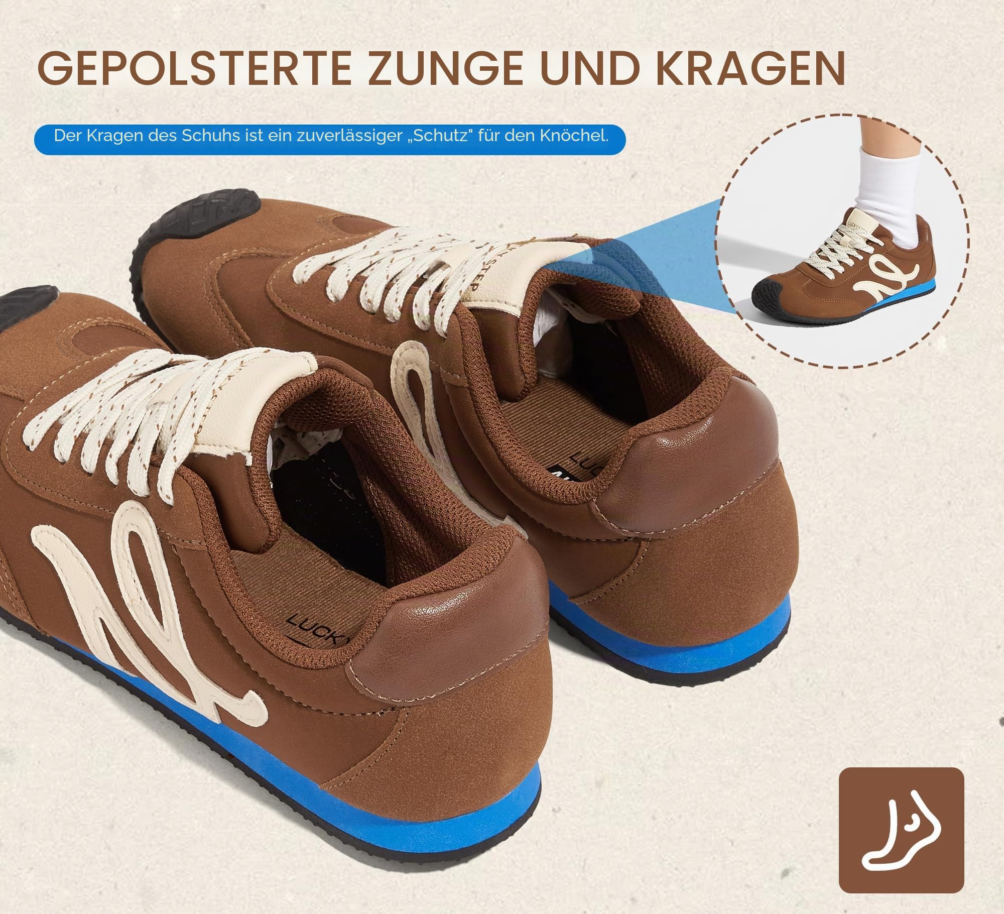 LUCKY STEP Damen Retro-Tennis-Mode-Sneaker – Klassische, lässige Echtleder-Sneakers mit Leichter Dünnsohlen-Konstruktion, stilvoll & bequem