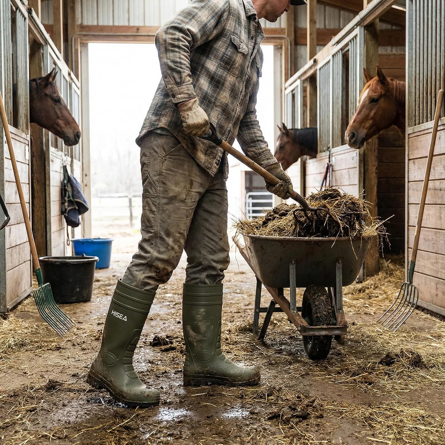 HISEA Men's Rain Boots with Steel Shank, Waterproof Rubber Boots Seamless PVC Rainboots Durable Protective Footwear Outdoor Work Boots Garden Fishing Tall Knee Boot for Agriculture and Industrial Working - Image 3