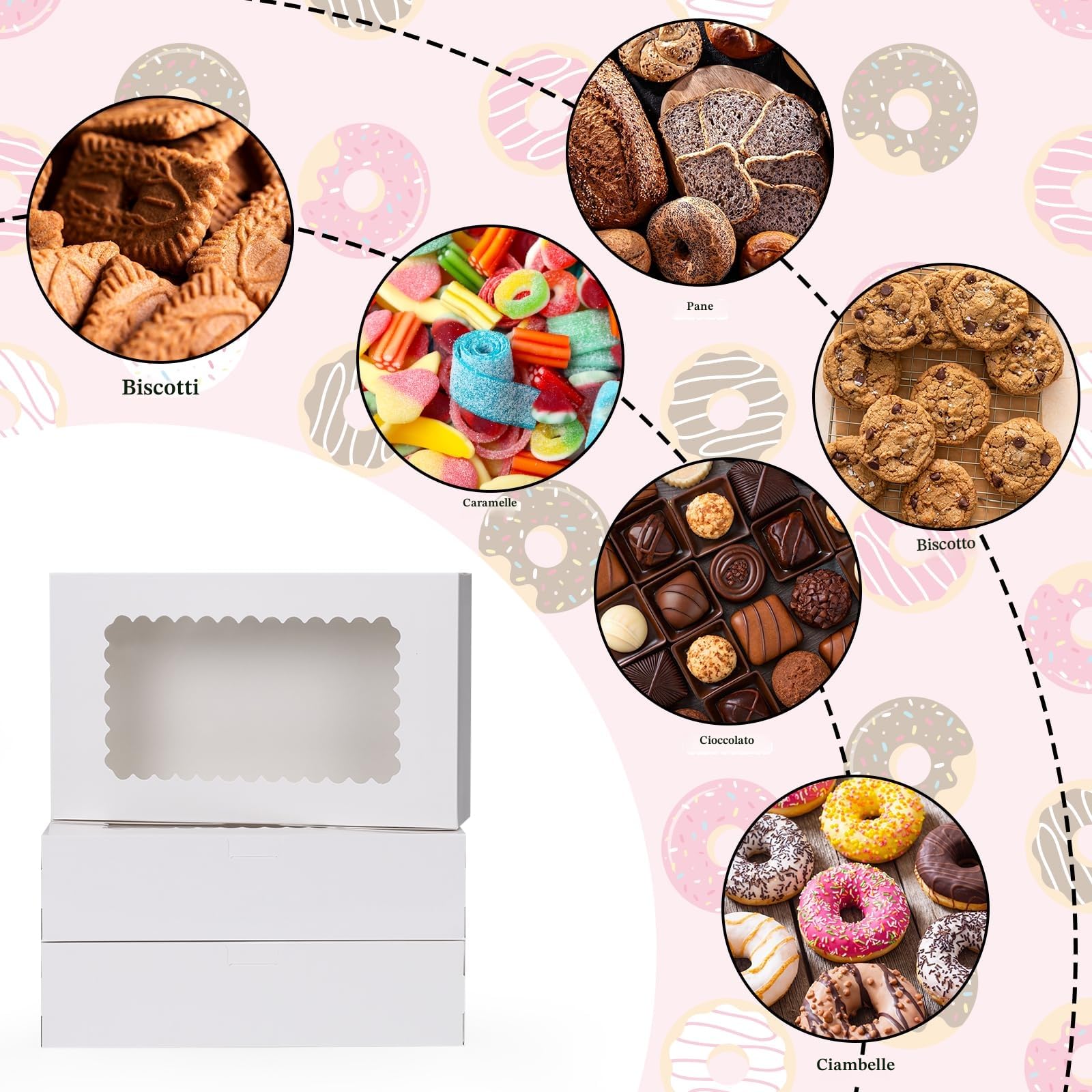Scatole per Dolci da 20 Pezzi, Scatola Confezione Regalo Bianco con Finestra Trasparente, 25,4 x 15,3 x 6,35 cm Scatola di Cartone per Dolci, Torte, Biscotti, Pasticceria, Muffin