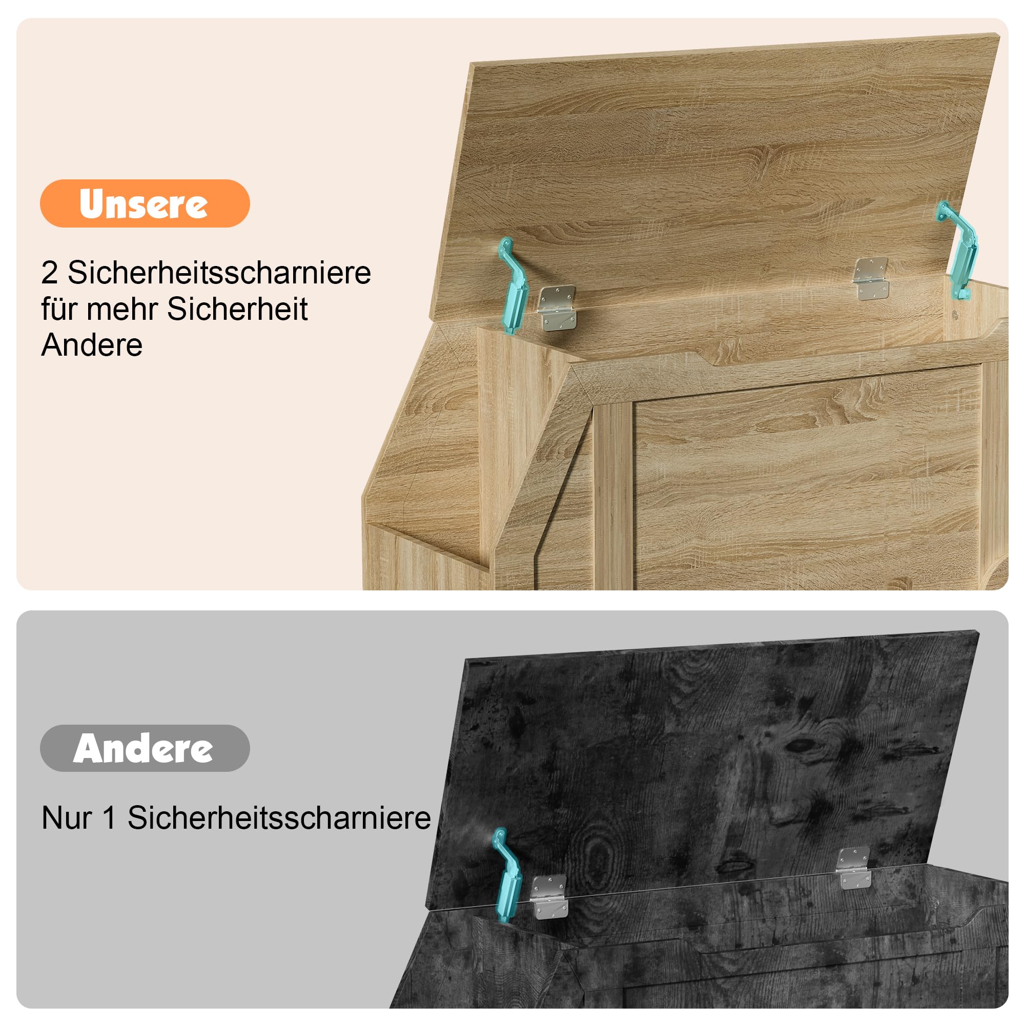 NACHES Sitzbank mit Stauraum, 100 x 40 x 51cm, Kinderzimmer (Natur) | Spielzeugkiste für Kinder, mit Deckel, Spielzeug Aufbewahrungsbox, für Flur, Schlafzimmer, Wohnzimmer