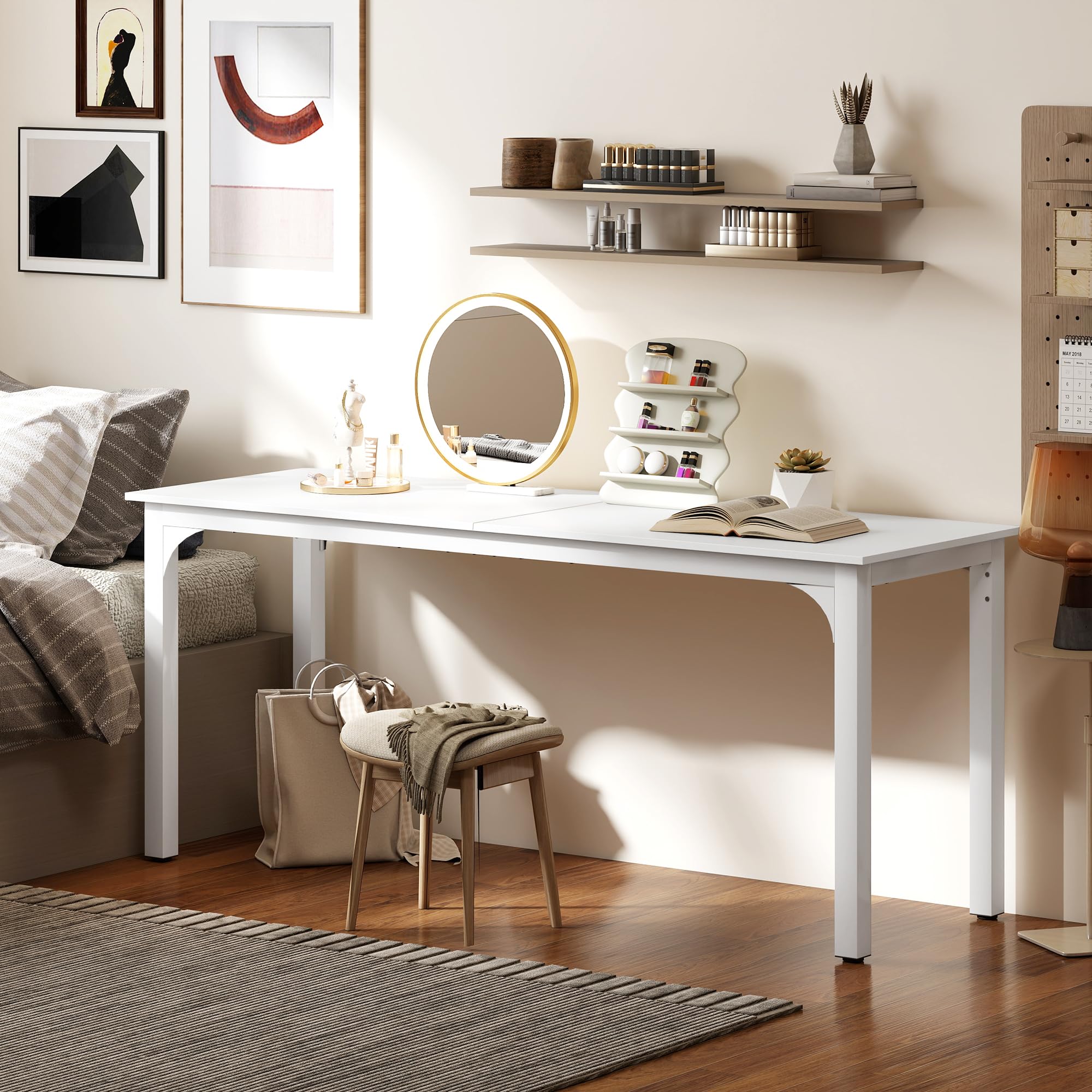 HOMCOM Scrivania, scrivania per computer, 180 cm, con ampio piano per 2 persone, telaio in acciaio, tavolo per computer per lavoro a casa o studio, bianco