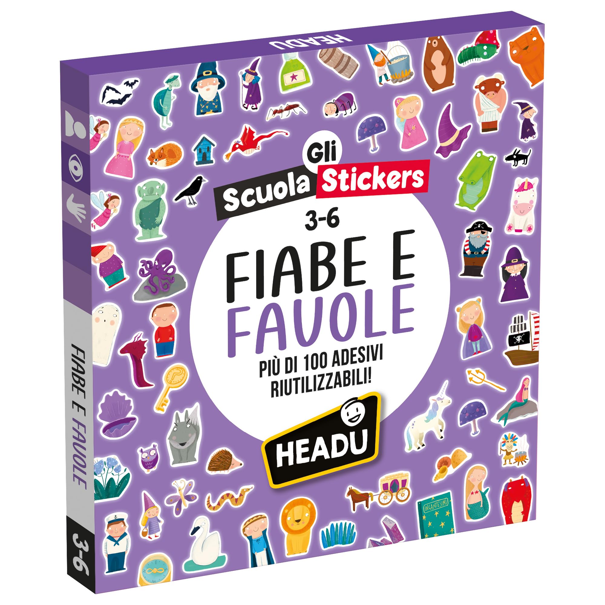HEADU Scuola Stickers Fiabe e Favole Oltre 100 Stickers Riutilizzabili Giochi Educativi Bambini 3-6 Anni