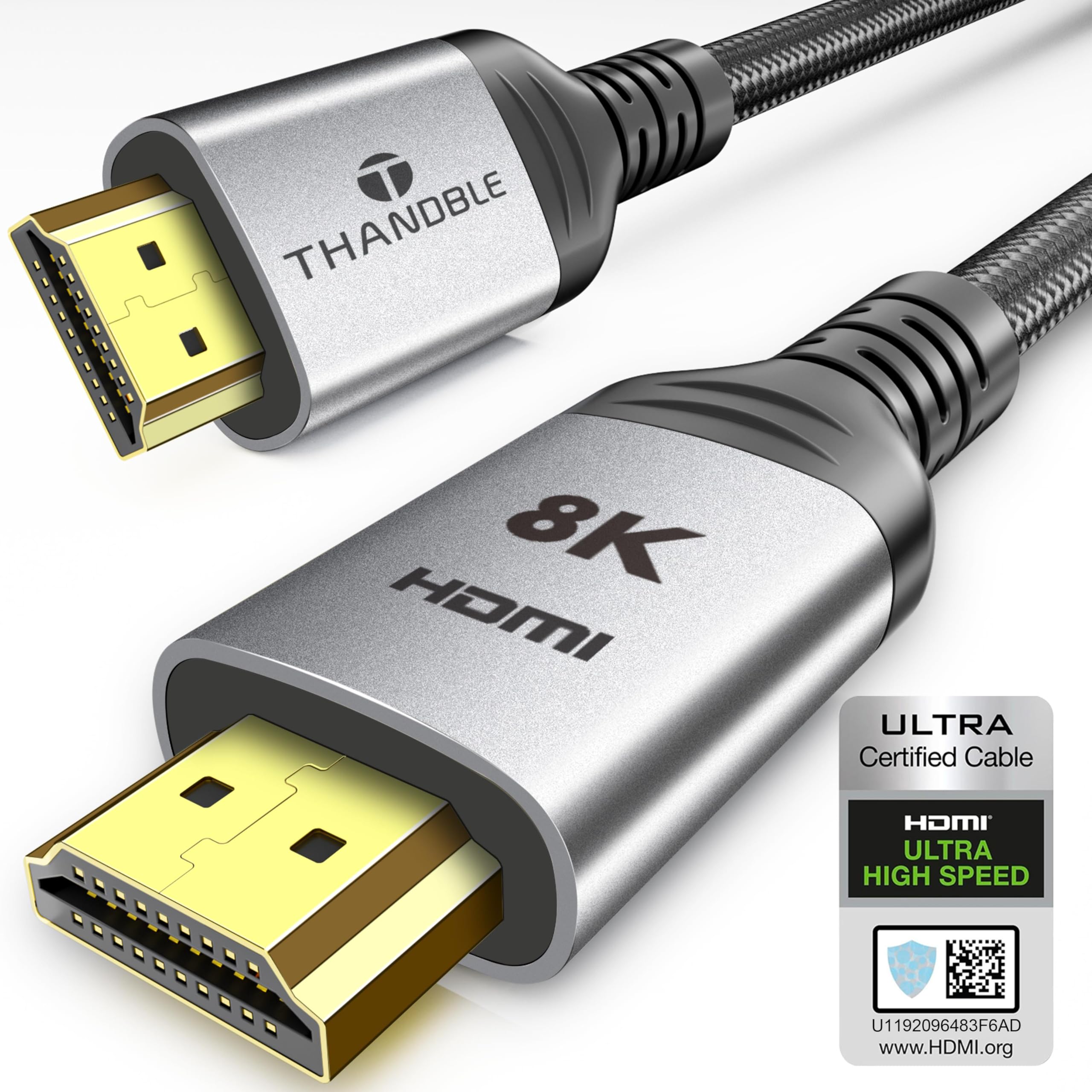 THANDBLE 10K 8K HDMI 2.1 Cable 5FT, 48Gbps Certified Ultra High Speed HDMI® Cables Cord, 8K@60Hz 4K@120Hz DTS:X, HDCP 2.2&2.3, HDR 10, eARC 12Bit