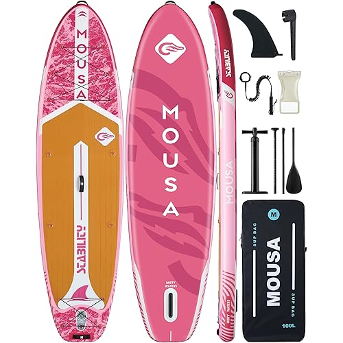 MOUSA 10‘8/11'×35" Extra Wide Inflatable Stand Up Paddle Board, Stable Paddleboard SUP for 2 People/Family, Anti-Slip Full EVA Deck, 3 Handles, 100L Backpack, All-Round Sup Board, Big Fin