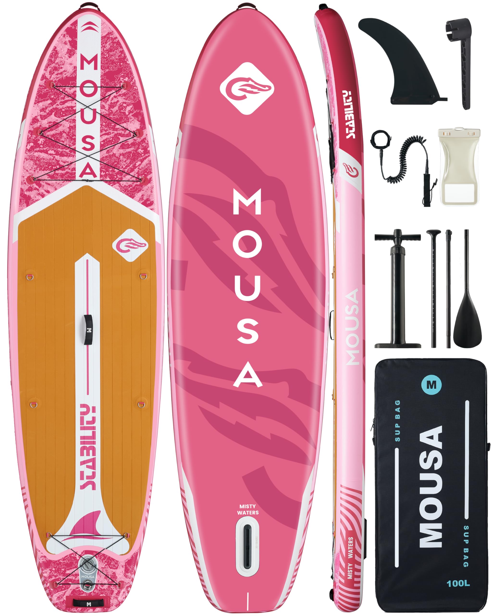 MOUSA 10‘8/11'×35" Extra Wide Inflatable Stand Up Paddle Board, Stable Paddleboard SUP for 2 People/Family, Anti-Slip Full EVA Deck, 3 Handles, 100L