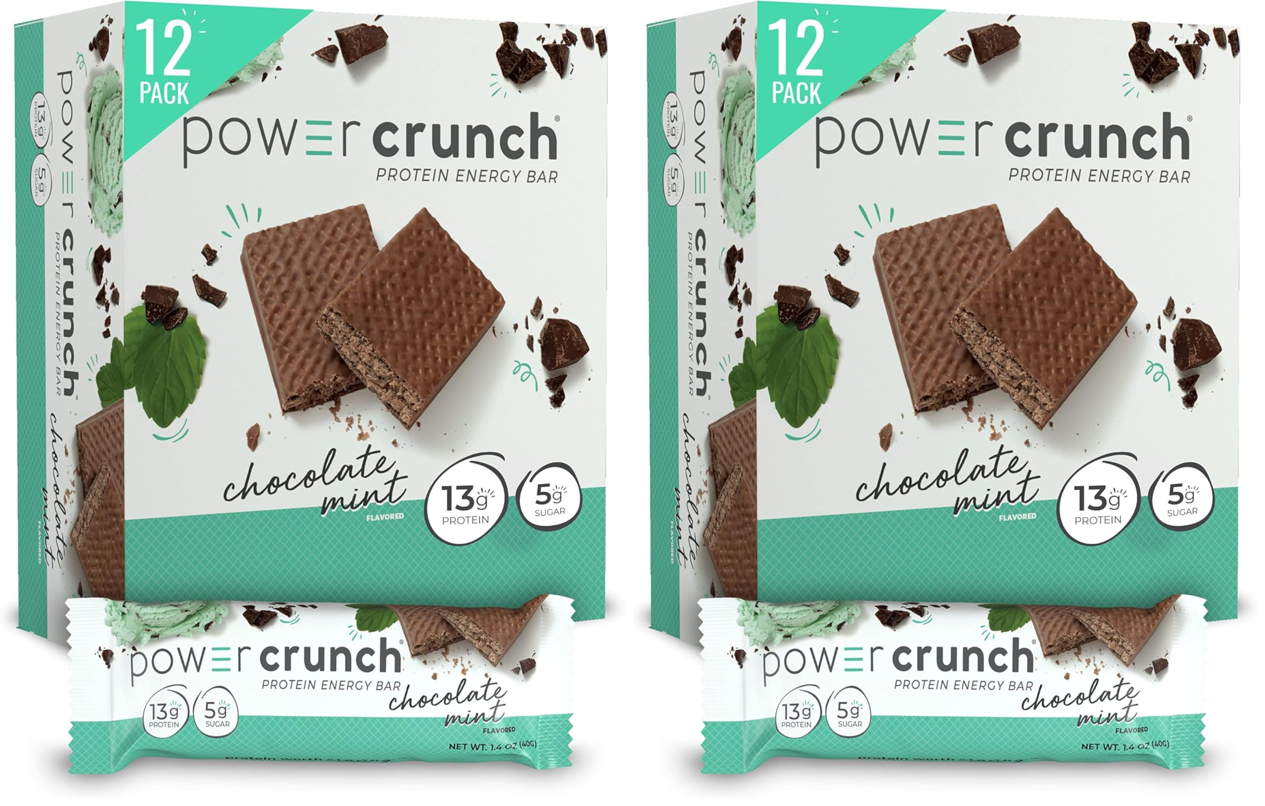 Power Crunch Protein Wafer Bars, High Protein Snacks with Delicious Taste, Chocolate Mint, 1.4 Ounce (12 Count) (Pack of 2)