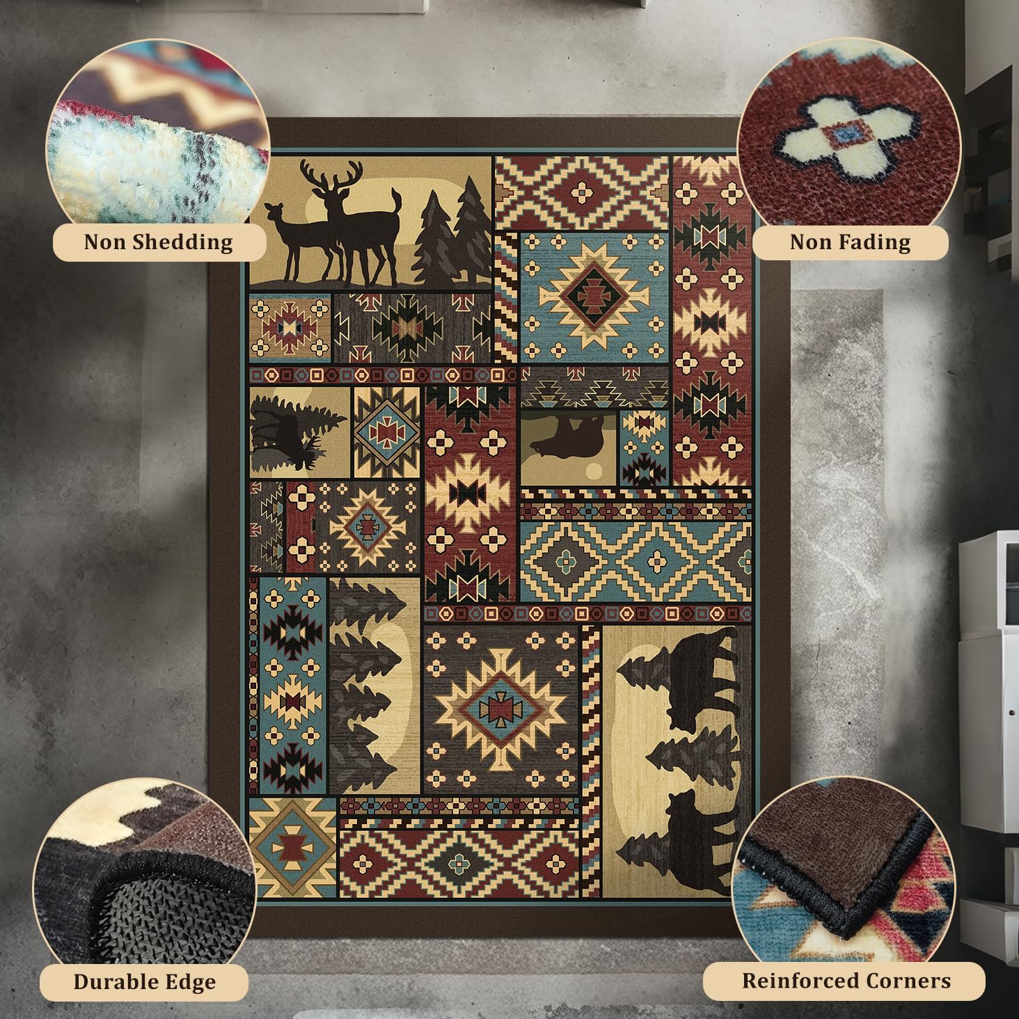 Rustic Cabin Area Rug 5x7: Bear Western Decor Brown Animal Carpet for Living Room Bedroom Country Home - Image 4