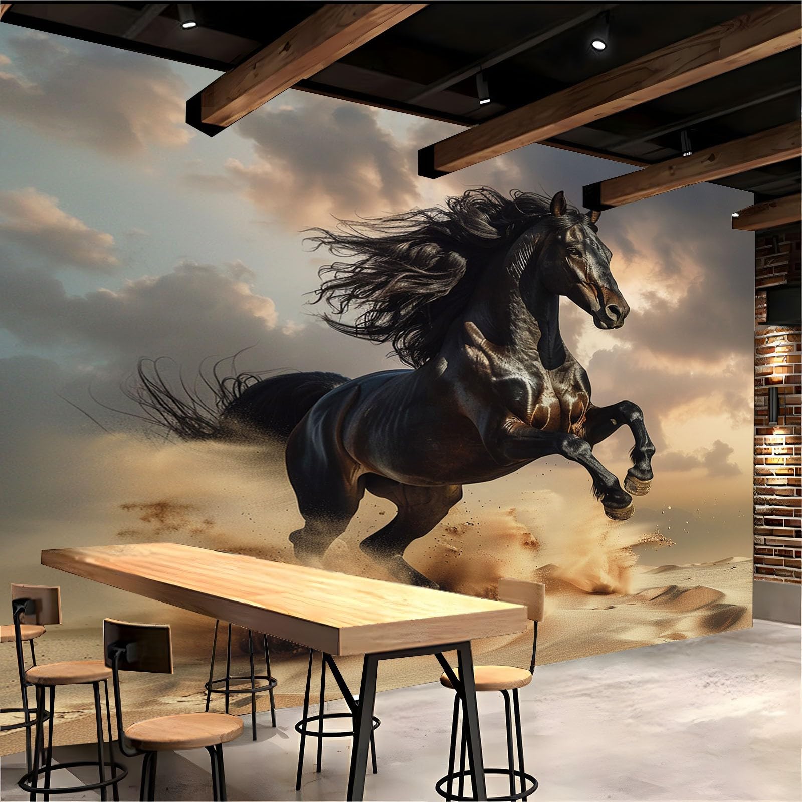 Un Gran Mural De Pared Con Un Caballo En El Centro. | Foto Premium