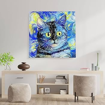 Amazon｜抽象的 猫 キャンバス ウォールアート & 保育園装飾 猫