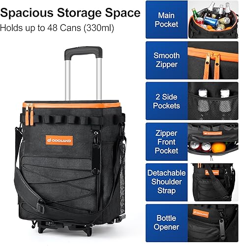 Miniatura 2 de Odoland Enfriador suave de 4872 latas con ruedas y asa, hielera plegable con ruedas para playa, camping, viajes y picnic