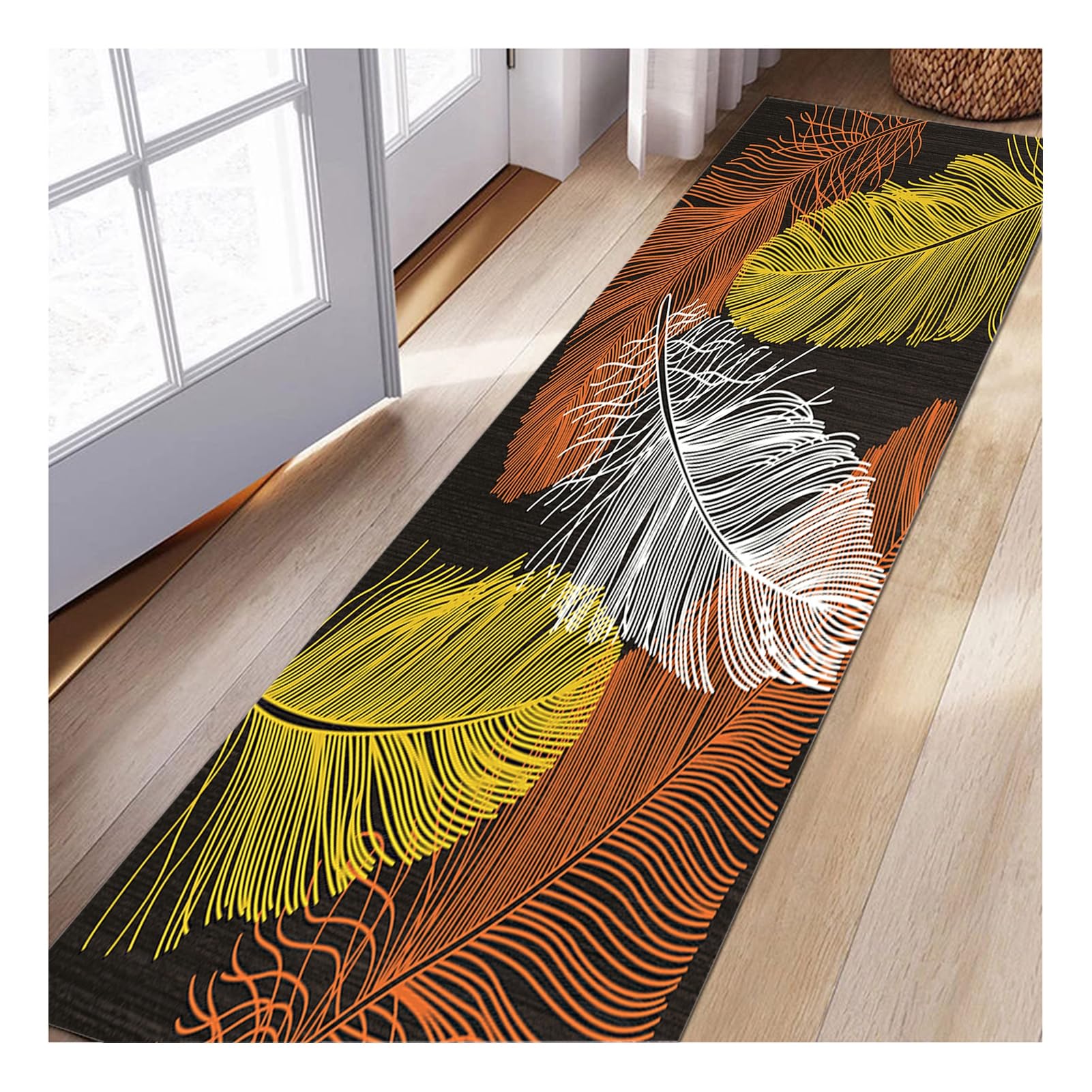Siunwdiy Colourful Feather Design Carpet Runner - Non Slip Rubber Backing, Extra Long Washable Hallway Rug 40x120cm | Soft Kitchen Floor Mat for Hall/Stairs/Entryway/Living Room/Hallway