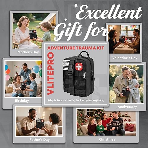 Miniatura 9 de Kit de primeros auxilios y supervivencia de 242 piezas, bolsa Molle IFAK, nailon 1000D, compartimentos codificados por colores, kit médico para