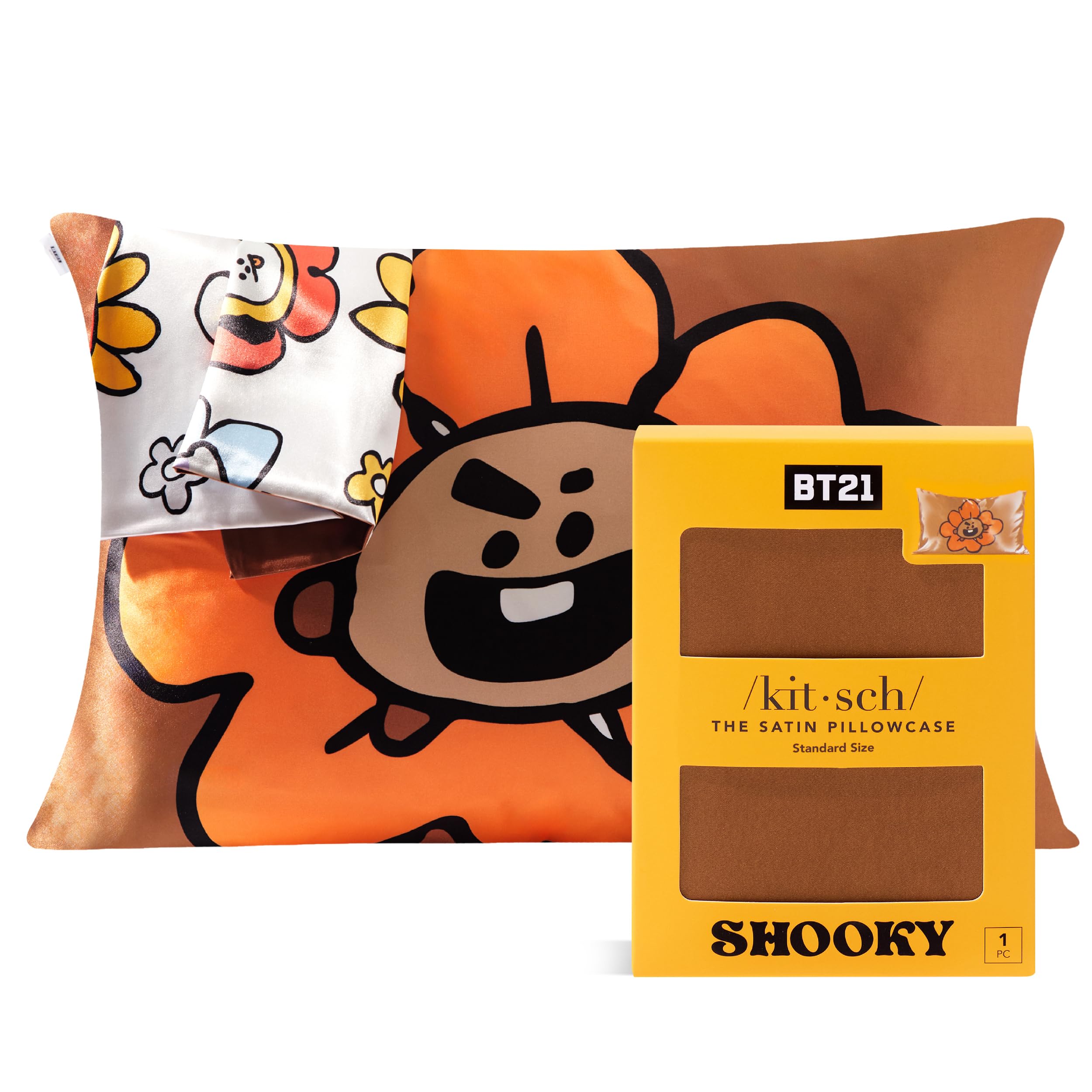 Kitsch x BT21 Satin Pillowcase – Toddler Pillowcase with Zipper – Cooling Satin Toddler Pillow Case for Hair & Skin – Kids Pillowcase Standard Size (19x26) - Shooky