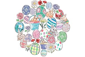Navy Peony Spring Easter Sticker Set (34 Pieces): Watercolor Bunny and Easter Egg Stickers