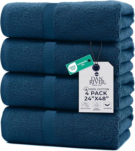 Vista 39 de DAN RIVER Juego de 4 toallas de baño, 27 x 54 pulgadas, 100% algodón, más grandes y ligeras, de secado rápido, súper suaves y absorbentes, toallas
