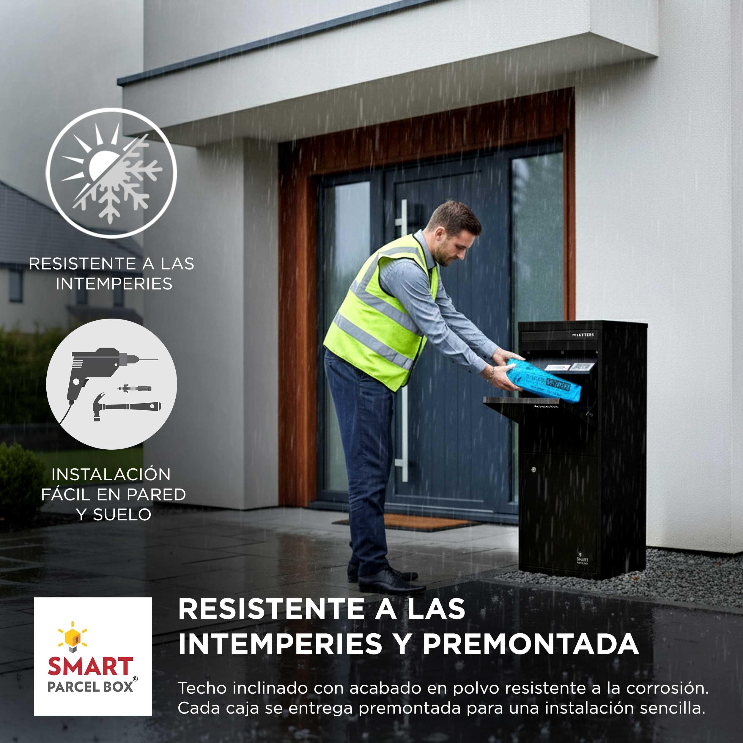 Smart Parcel Box - Buzón inteligente para paquetes tamaño grande, para entregas de compras en linea, con puertas de acceso delantera y trasera, montaje sobre suelo, pared o puerta