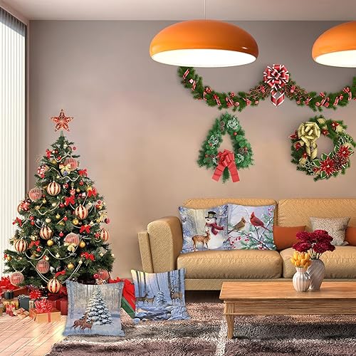 Miniatura 8 de Juego de 4 fundas de almohada de Navidad de 18 x 18 pulgadas, fundas de cojín de muñeco de nieve de invierno, fundas de almohada de Navidad, fundas