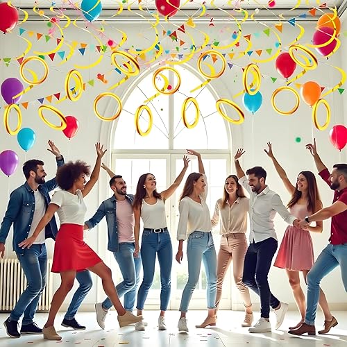 Miniatura 7 de 60 PCS Gold Ring Themed Party Hanging Swirls Sparkle Golden Ceiling Hanging Streamers Gold Ring Swirl Decorations for Birthday Graduation Wedding