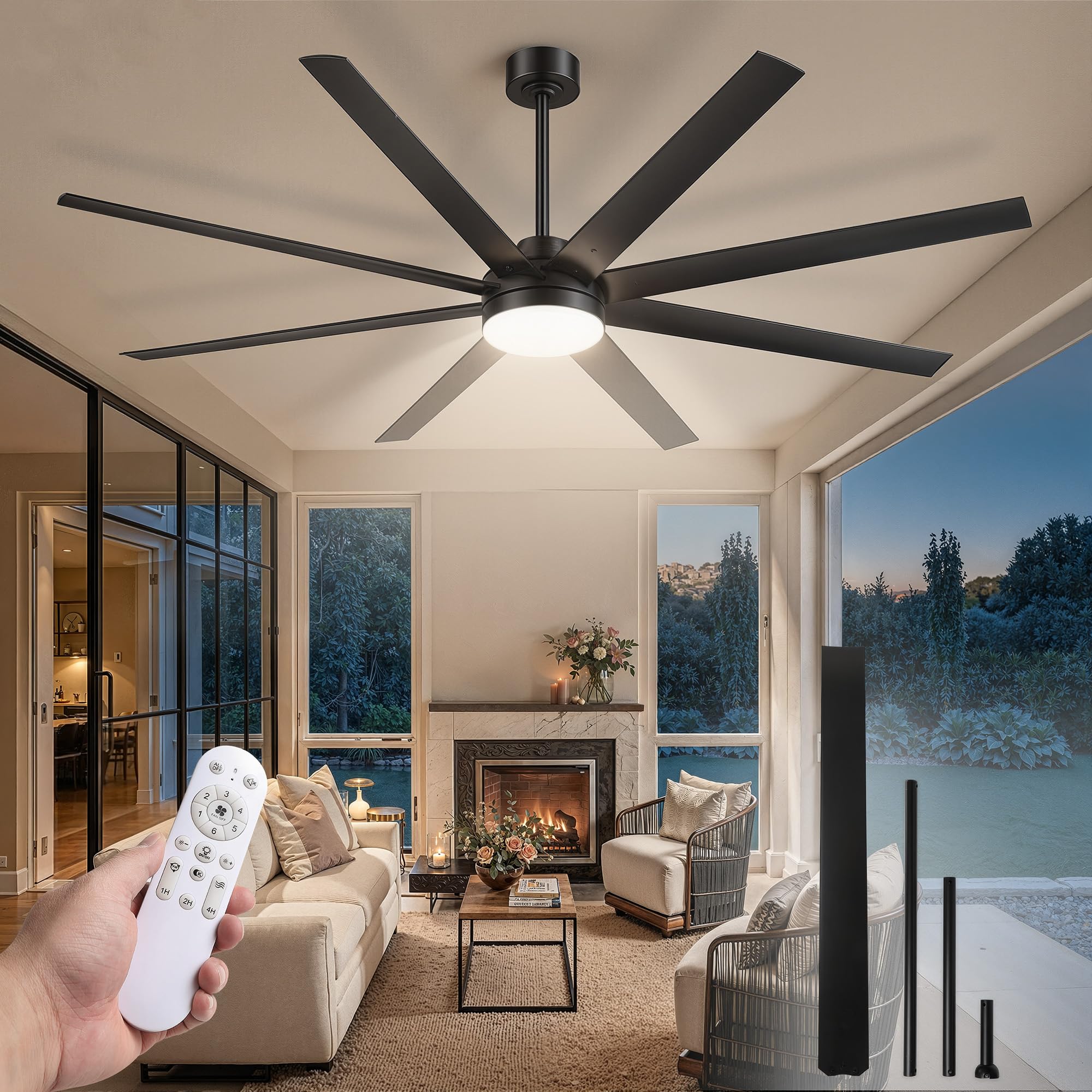 Photo 1 of Fanbulous 72 Inch Large Ceiling Fans with Lights, Black Ceiling Fan with Remote Control, Dimmable, 3CCT, Quiet, Modern Ceiling Fan for Living Room, Bedroom, Kitchen, Patio, Outdoor