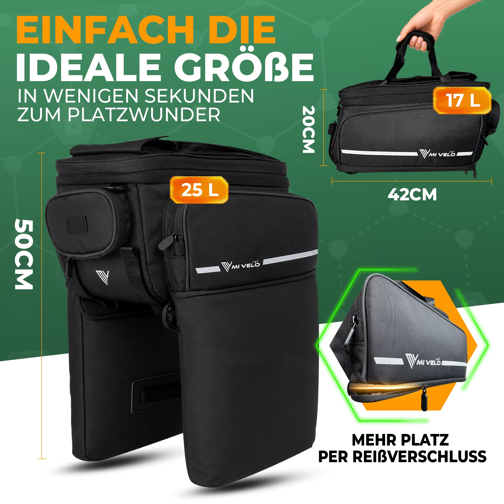 MIVELO Sacoche de vélo pour porte-bagages, sacoche de vélo arrière, compatible avec tous les porte-bagages, imperméable et robuste