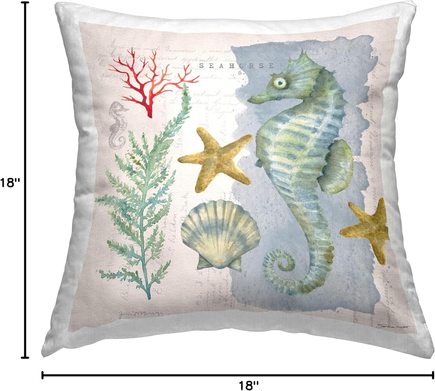 Stupell Industries Nautical Varied Sea Life Seahorse Animal Design by Stephanie Workman Marrott Throw Pillow