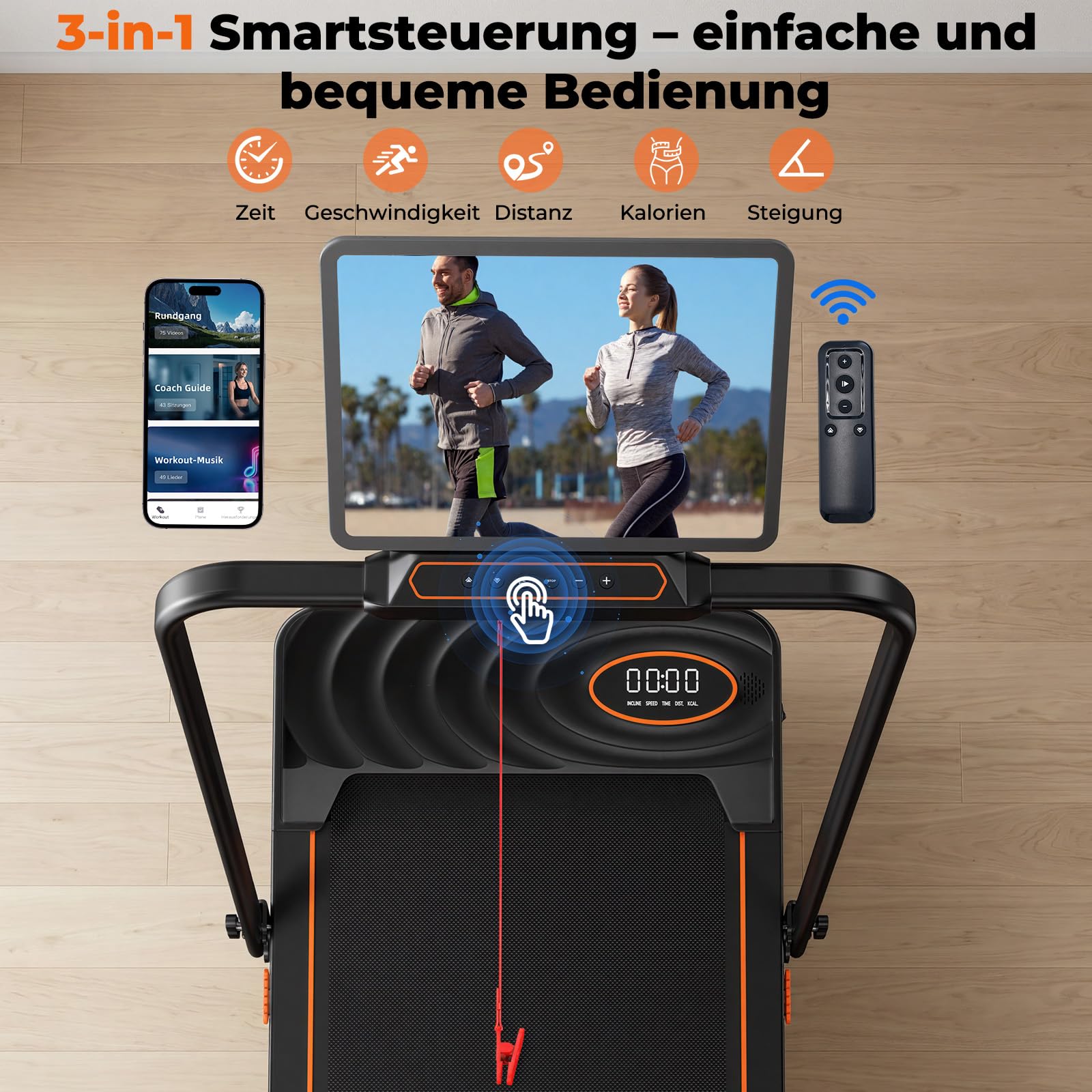 Walking Pad mit 16% automatischer Steigung, Laufband mit Steigung für Zuhause, 12 km/h, 2,5 PS Motor unter 40 dB, Walking Pad klappbar mit App & Bluetooth Lautsprecher, LED-Display, bis 136 kg