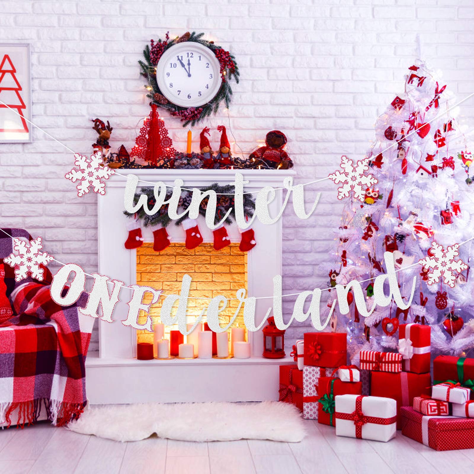 Silver & Pink Glitter Winter Onederland Banner - 1st Birthday Party Decor For Girls, Winter Wonderland Theme - View #2