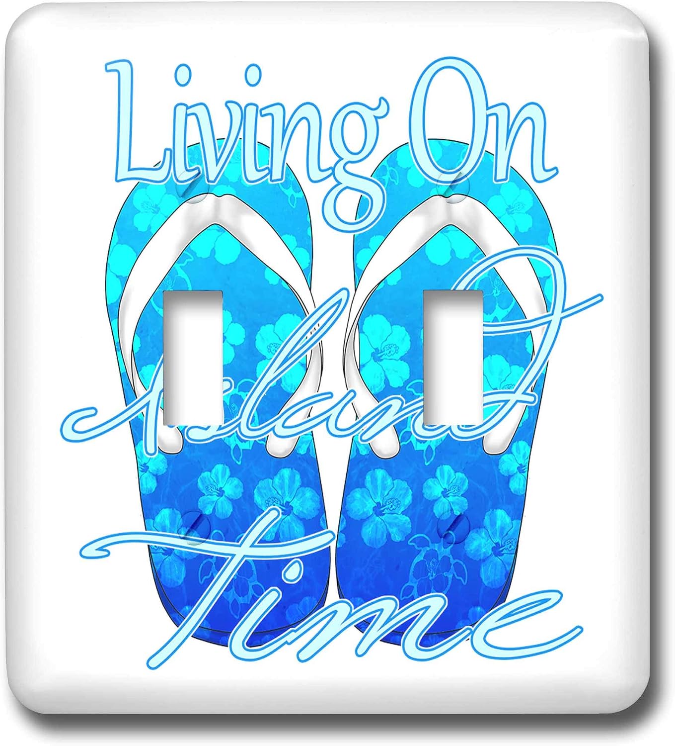 3dRose Double Toggle Switch Living On Island Time and Hawaiian pattern flip flops. (lsp_299253_2)