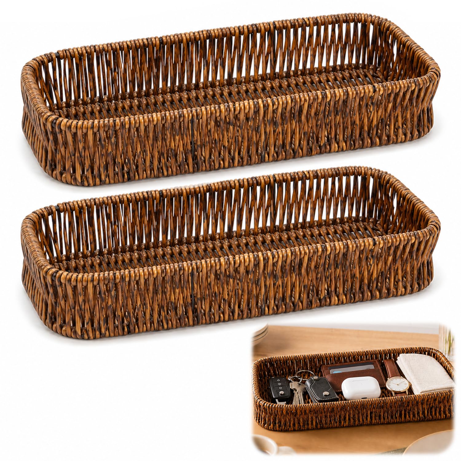 Key Bowl, 2 Pcs Key Tray for Hallways, Handwoven Material, Key Dish for Multiple Room Organization, Storage Solution for Home Decor and Present Giving