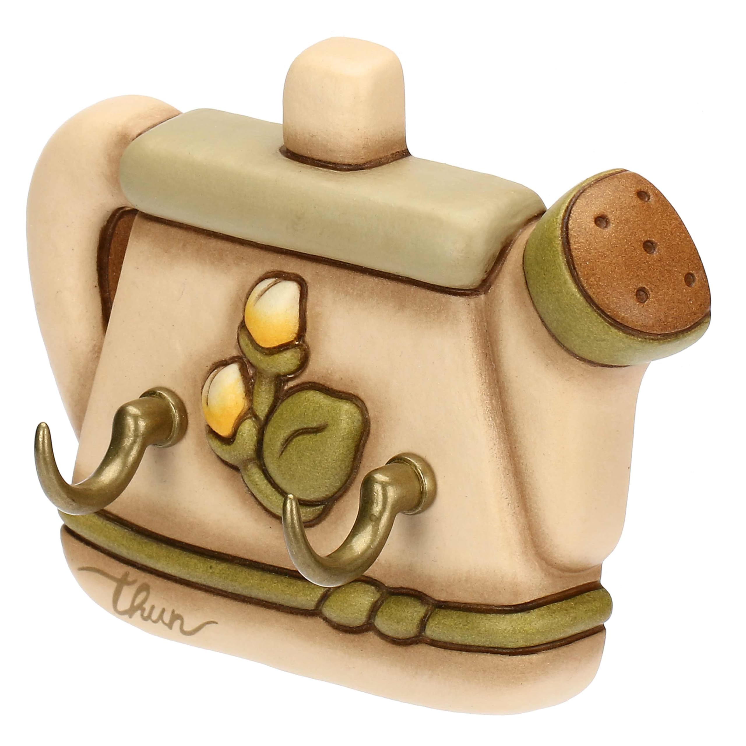 THUN - Portastrofinacci 2 ganci - ceramica - Collezione Country Bloom - 10,2 x 1,7 x 8 cm