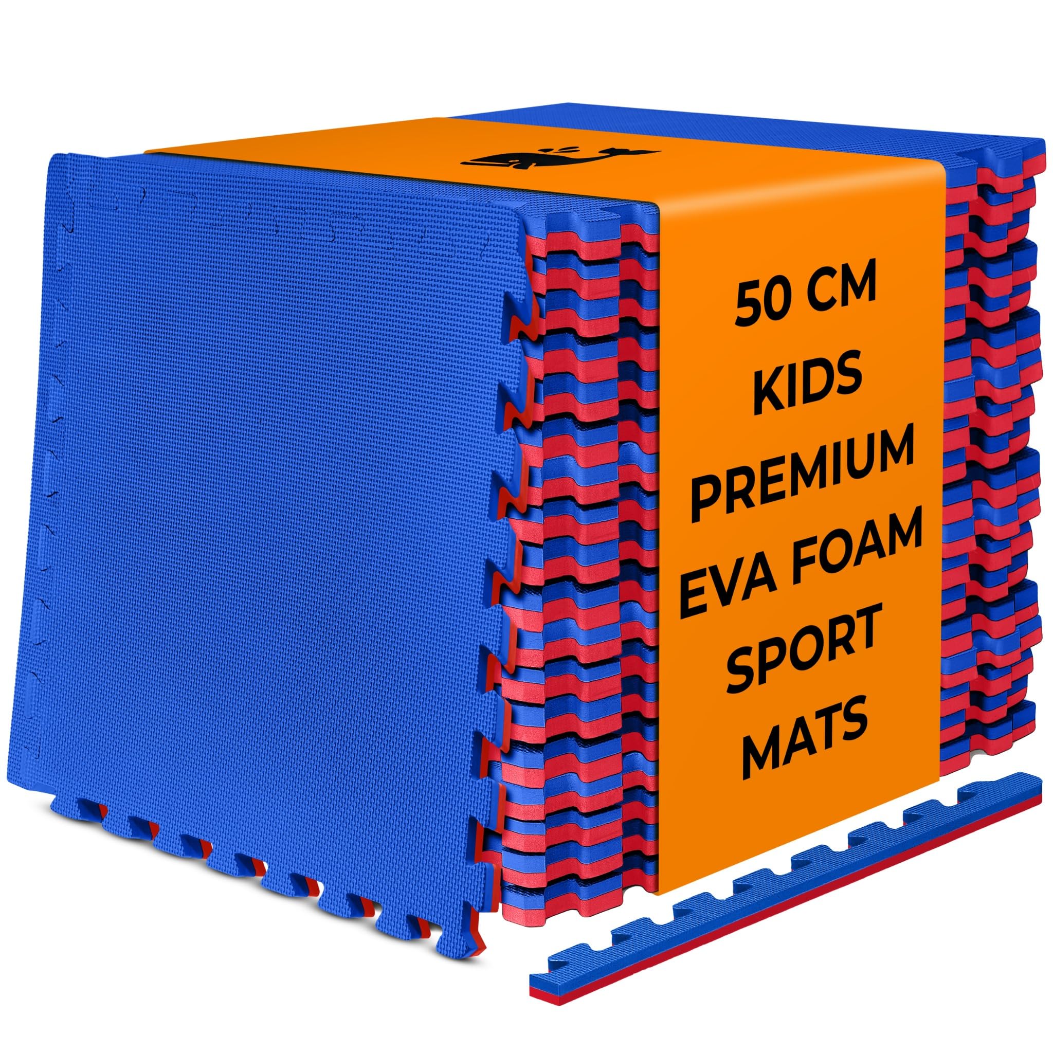 BIGGAMATS | 20 mm EVA Foam Interlocking Floor Exercise Mat | 50x50 cm Non-Slip Thick Foam Mats | 20-piece Red Blue Reversible Gym Flooring for Sports, Martial Arts, Home Gym, & Outdoor Use