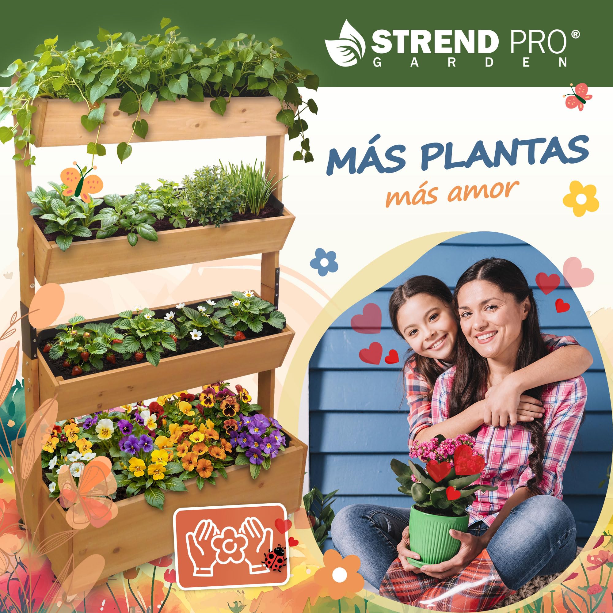 STREND PRO Balcón de jardín elevado de 4 niveles de MADERA | 147 x 85 x 45 cm (AxLxP) | Bancal vertical resistente a la intemperie Escalera para plantas de exterior | Bancal para balcón para flores
