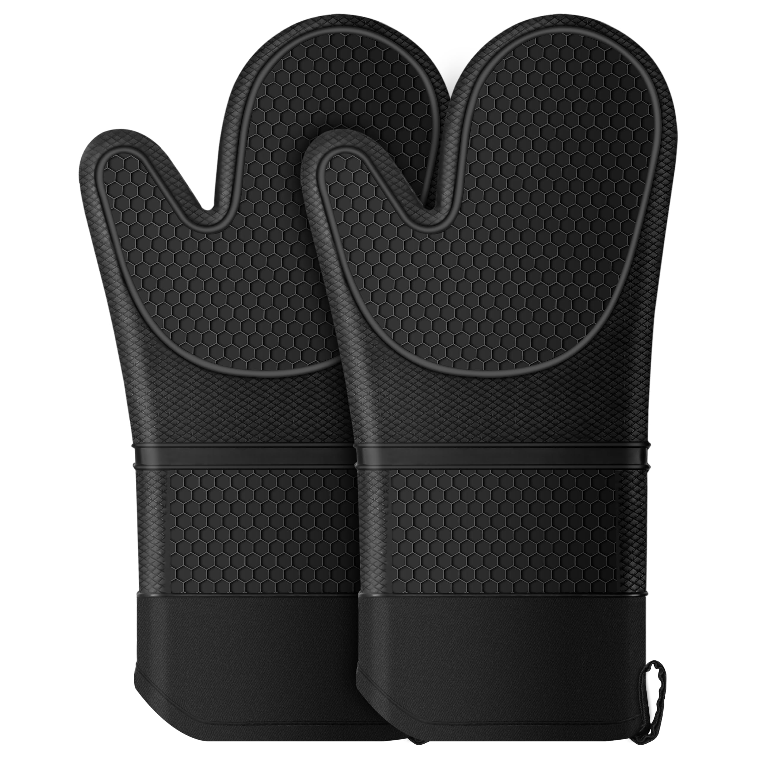 Aouplry Women's Ex-Black Oven Mitts,Anti-Slip Silicone Oven Gloves,Heat Resistant Gloves,Withstand 500℉,Double Oven Gloves For Kitchen Cooking,Dessert Making,Bbq (Ex-Black)