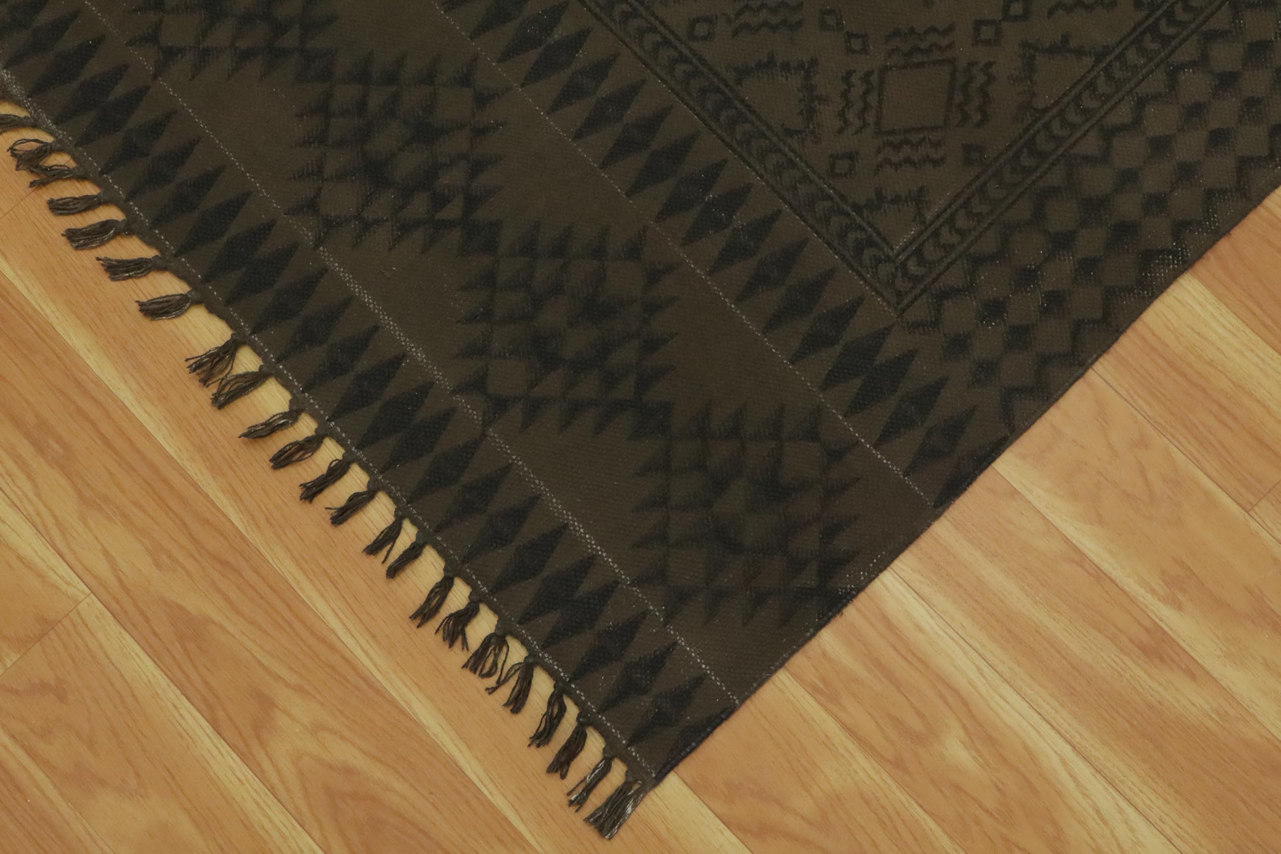 Dhurrie Kelim-Teppich, handbedruckt, Baumwolle, 3 m, quadratisch, geometrisches Design, Handwäsche, 0,5 cm dick, handgefertigt, Boho, für drinnen und draußen, Flachgewebe, für Flur, Esszimmer