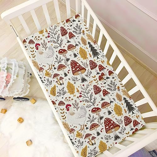 Miniatura 6 de Kigai Fitted Crib Sheet for Boys Girls,Mushroom Rooster Jersey Knit Baby Sheet for Standard Crib and Toddler Bed Mattresses, Cozy Soft Breathable,