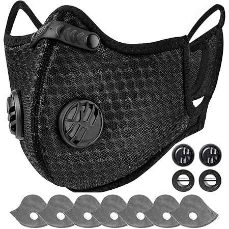 AstroAI Reusable Dust Face Mask with 7 Filters - Personal Protective Adjustable for Running, Cycling, Outdoor Activities( 1 Mask + 7 Activated Carbon Filters +4 Breathing Valves)