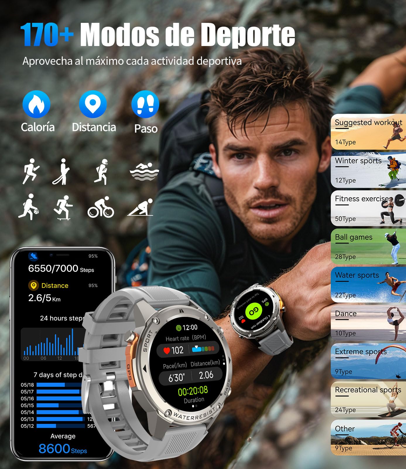 LIGE GPS Smartwatch Uomo Militare, 1.43" AMOLED Orologio Smartwatch Uomo con Chiamata e Risposta, 500mAh, SpO2 /Sonno/Cardiofrequenzimetro, 170+ Modalità Sportive Activity Tracker per Android iOS