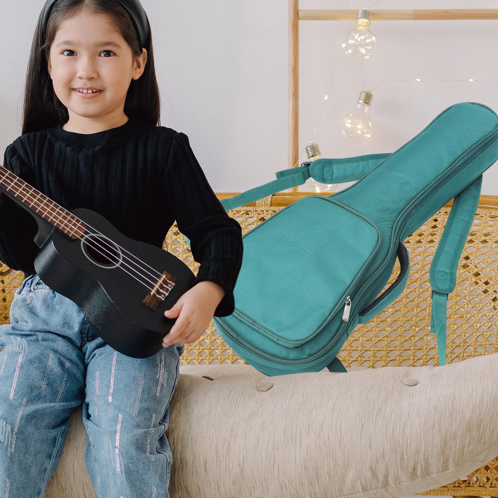 UKCOCO Borsa per Ukulele 26/27 Pollici Imbottita Oxford Verde, Custodia Portatile Leggera a 4 Corde Fodera Semplice, Accessorio Pratico e Adulti, per Trasporto e Protezione