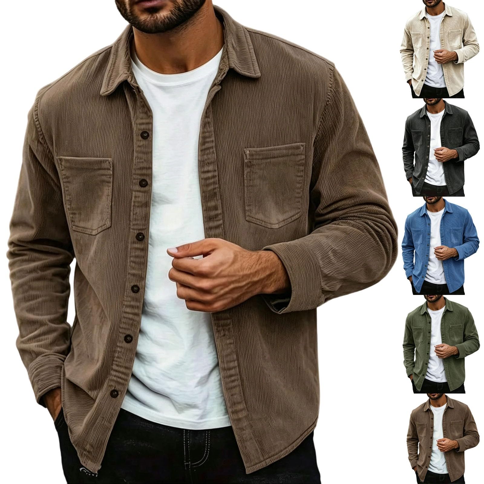 VXRDJU Mens Corduroy Shacket Button Down lightweight Vintage Jacket