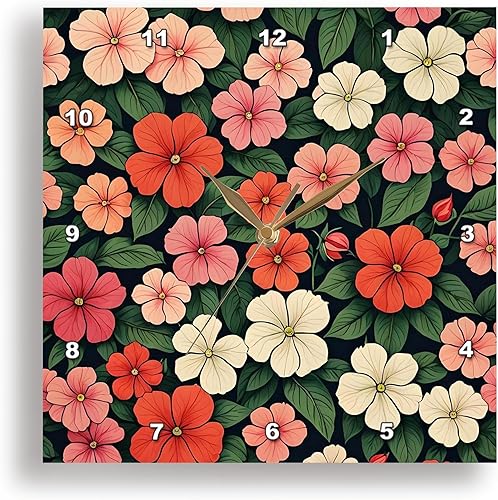 3dRose, Impatiens Flower Background Retro Style 3, 10x10 Wall Clock