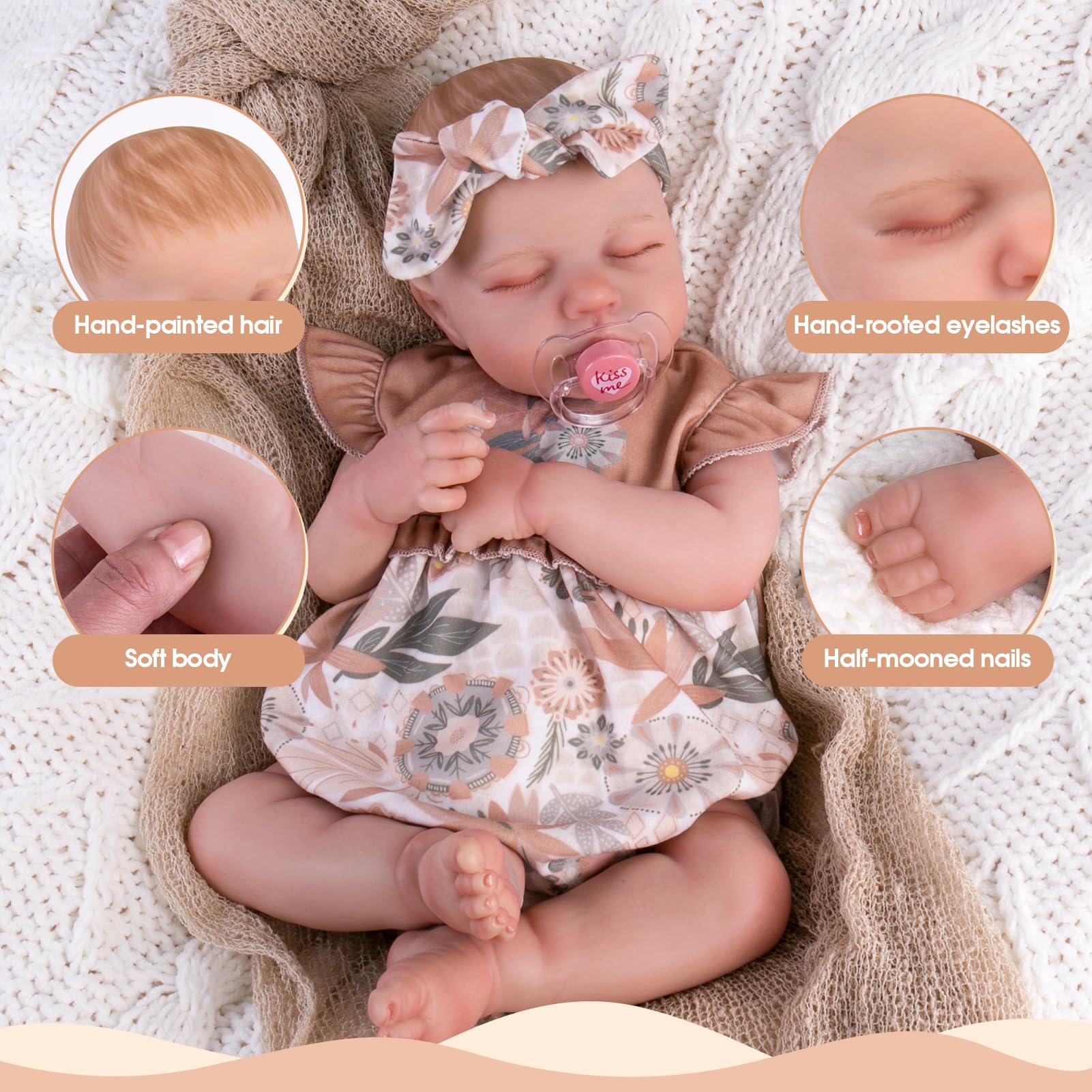 Muñecas de bebé Reborn realistas: muñeca realista de 20 pulgadas con extremidades posables y kit de alimentación, juego para niños a partir de 3 años 5