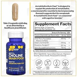 Acetylcholine Brain Food - Acetyl L-Carnitine & Alpha GPC Supplement - Supports Production of Acetylcholine - Neurotransmitter Supplement for Cognitive Function - 60 Capsules