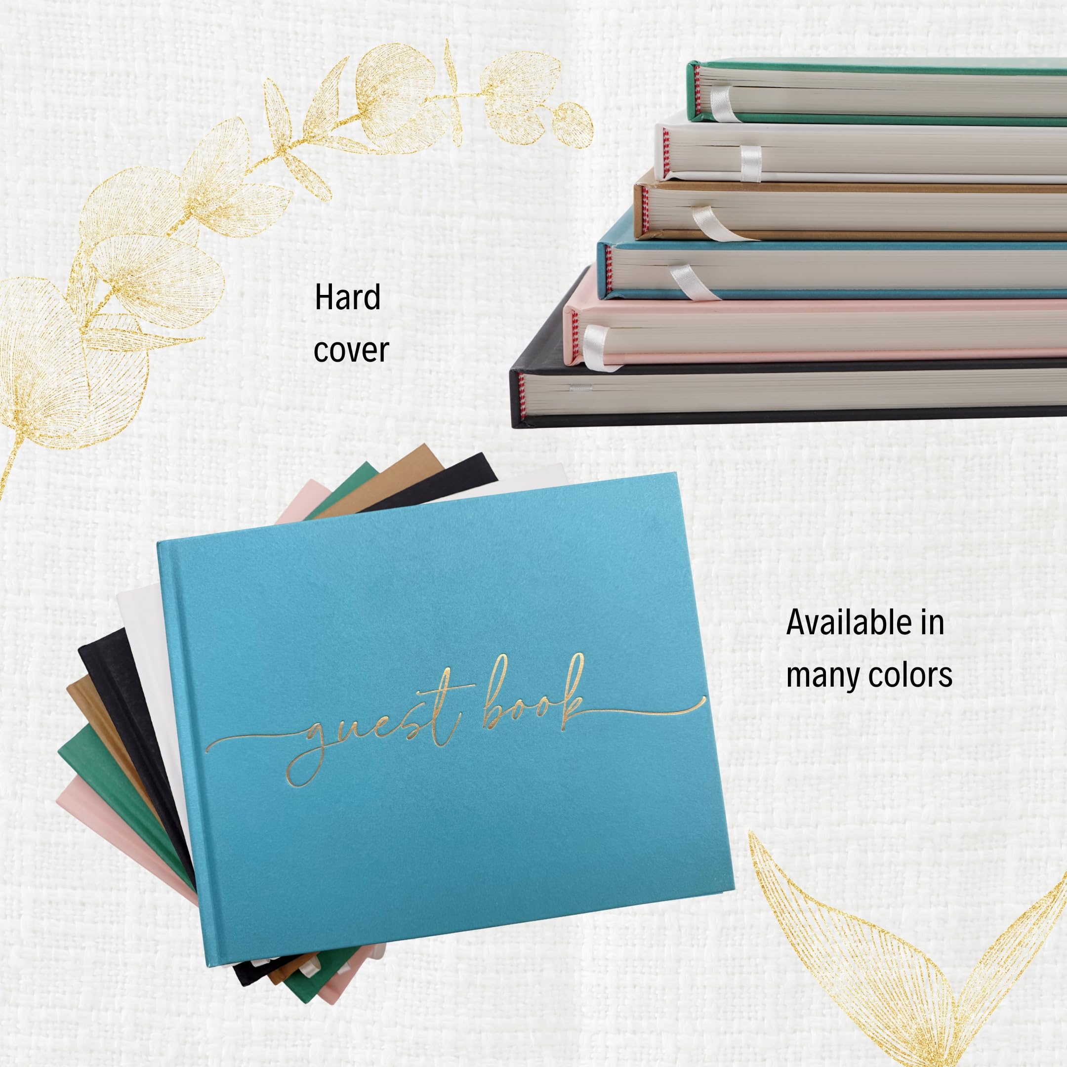 Plantvibes Wedding Guest Book, 120 Thick Pages that Prevent Ink from Bleeding Through, Modern Style with Golden Title - Image 3