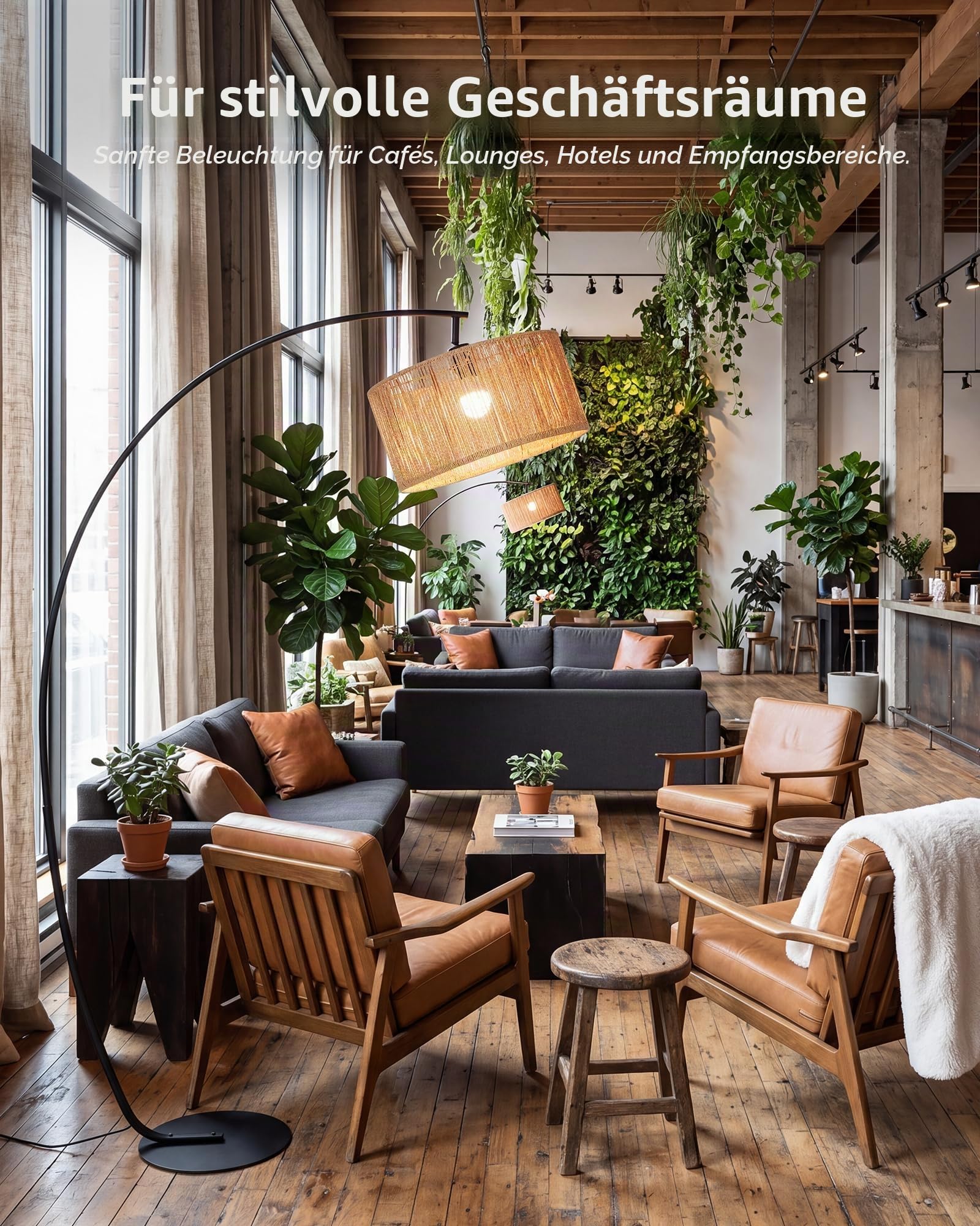 Bogenlampe Rattan, 101cm Ausladung, E27 Stehlampe Boho | Flachrohr Design, H178 cm, drehbar Lampenkopf, Fußschalter und 3 Farbtemperatur für Wohnzimmer Sofa Esstisch OVEL FL22
