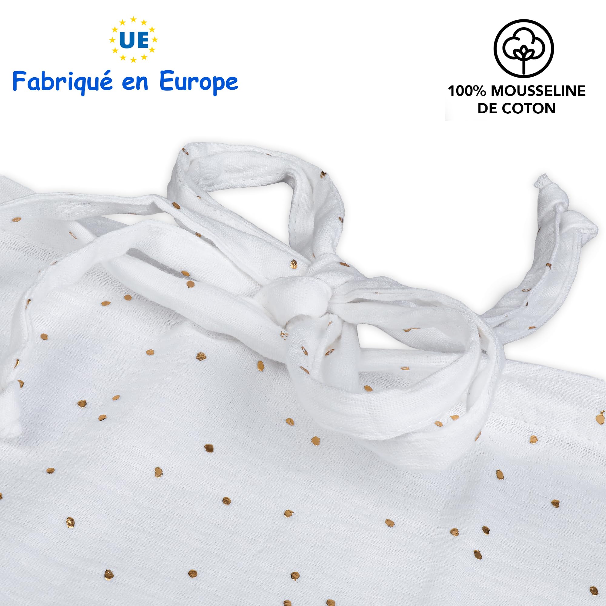 Tenda Letto Bambini 100% Cotone - Tenda per Letto Bambini Montessori 80x160 e 90x200cm - Modelo 1 (Bianco/Oro, 120 x 370 cm)