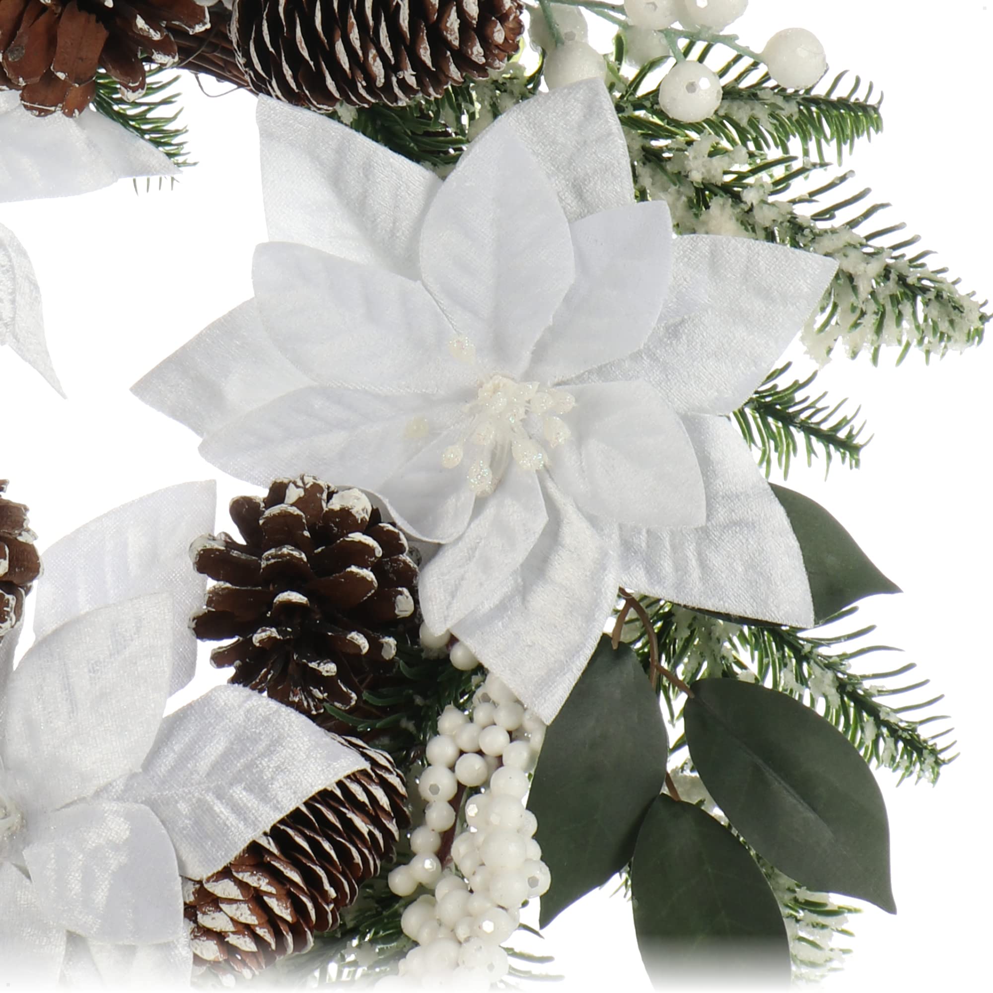 COM-FOUR® Ghirlanda per porta di Natale - Ghirlanda dell'Avvento con fiori grandi e glitter - Ghirlanda decorativa autunnale - Decorazione natalizia - Ghirlanda da tavola - Ghirlanda natalizia